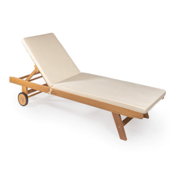 Mallorca 77.56"x23.62" Modern Classic Adjustable Acacia Wood Chaise Outdoor Lounge Chair with Cushion & Wheels - JONATHAN Y